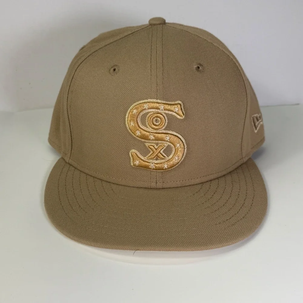 New Era 59FIFTY Fitted Hat Mens 7 3/8 Tan Chicago White Sox Saturn Cooperstown